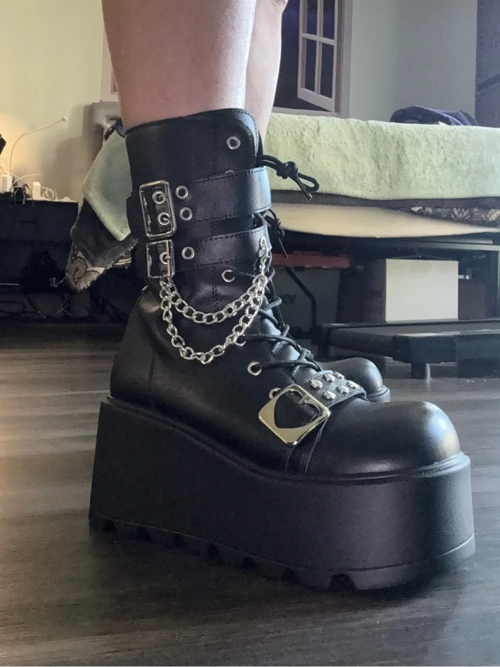 Goth platform buckle boots with chains